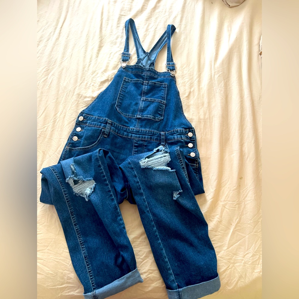 Distressed Denim Overalls
